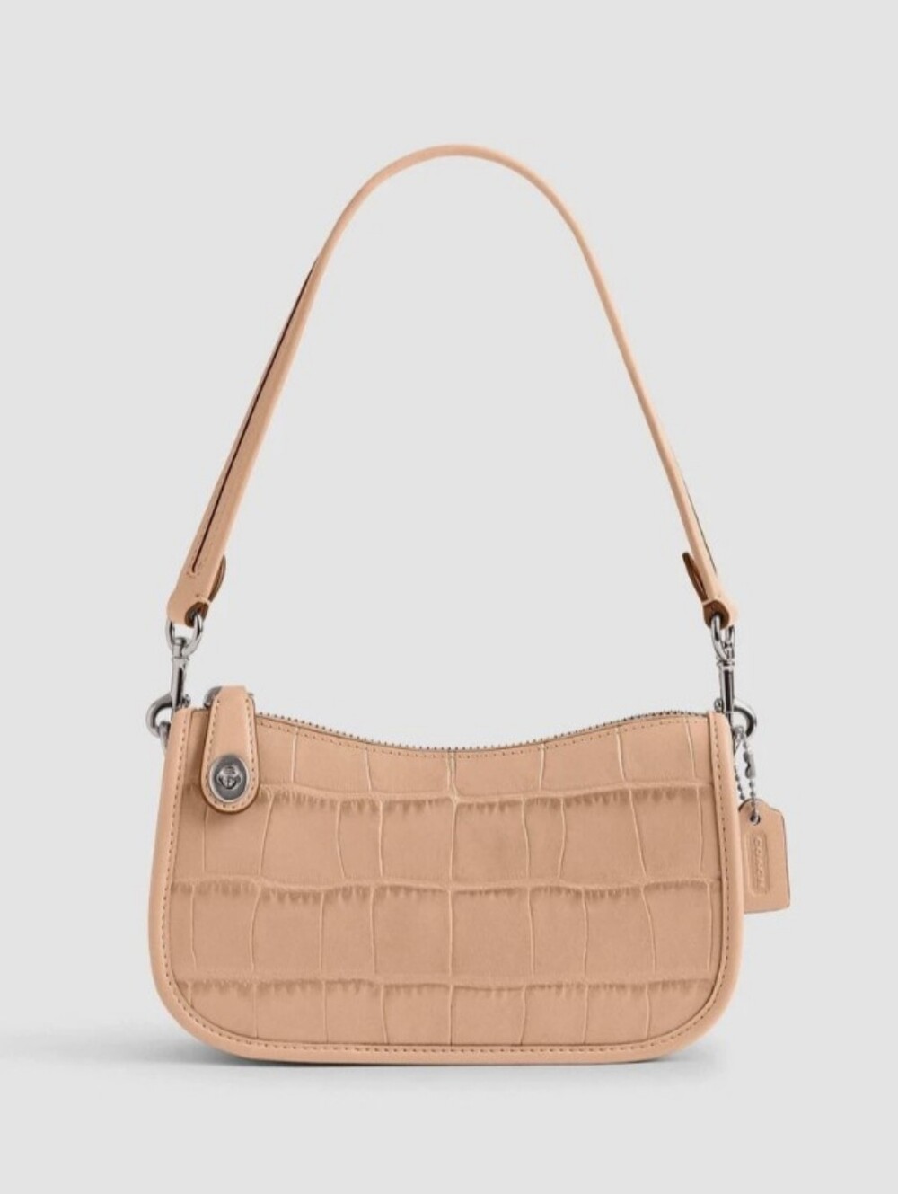 Leather Croc-Embossed Mini Shoulder Bag in Beige